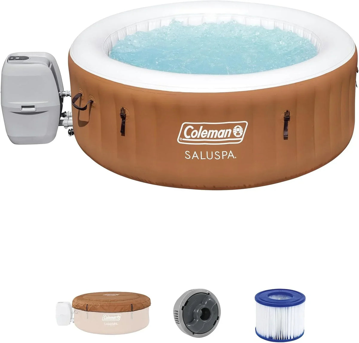SaluSpa Miami AirJet 2 to 4 Person Round Inflatable Hot Tub Portable Outdoor Spa with 120 Soothing AirJets and Insulated Cover, Black