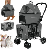 Double Dog Stroller for 2 Dogs, Detachable Carriers, Safety Belt, Lockable Wheels, Pet Travel Carrier Strolling Cart, Folding Cat Stroller for Small Medium Pets Dogs (Blue)