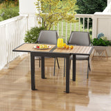 Extensible outdoor dining table, patio table, all-weather aluminum frame, large rectangular lawn backyard garden terrace dining table, suitable for 4 to 6 people, dark gray (dark gray, slatted tabletop)