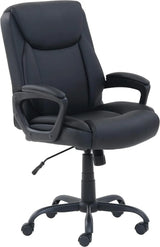 Classic PU surface, back-adjustable height office computer desk and chair, with armrests, size: 26 inches wide x 23.75 inches long x 42 inches high, black version
