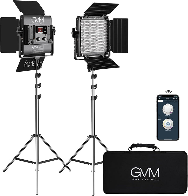 2 Pack LED Video Lighting Kits with APP Control, Bi-Color Variable 2300K~6800K with Digital Display Brightness of 10~100% for Video Photography, CRI97 TLCI97 Led Video Light Panel Barndoor N575