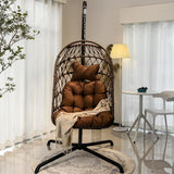 Indoor and outdoor egg-shaped rocking chairs with frames and covers, garden rattan hanging chairs, capacity 450 pounds, with UV-protective cushions, suitable for bedrooms, outdoor balconies, courtyards or living rooms (dark gray)