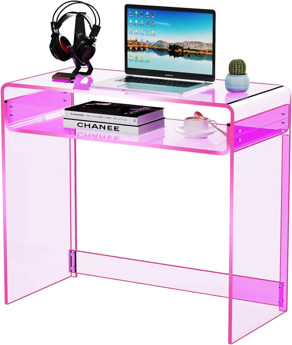 Acrylic Desk Laptop Workstation Study Table Home Office Console Table Entrance Tables Decor (Green)