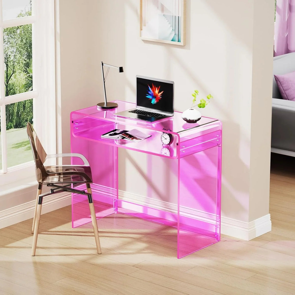 Acrylic Desk Laptop Workstation Study Table Home Office Console Table Entrance Tables Decor (Green)