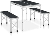 Folding Camping Table with 2 Benches Aluminium Grey,Item colourGrey and Silver