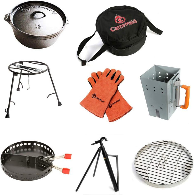Outdoor Cooking Set - Dutch Oven and Tools Set - Charcoal Holder & Cast Iron Grill Accessories - Camping Grill Set - Outdoor Cooking Essentials - Camp Kitchen Equipment - (8 Piece Set) J6169