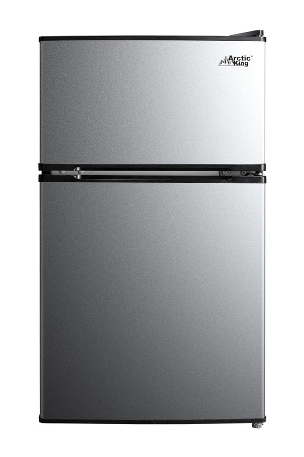 Arctic King 3.2 Cu ft Two Door Mini Fridge with Freezer, Stainless Steel, E-Star S6739