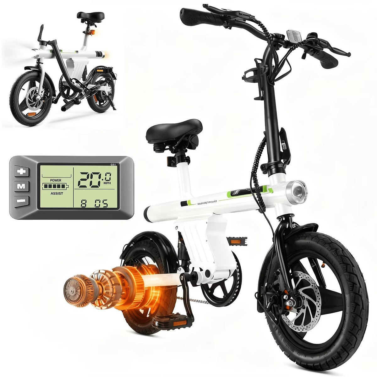 14 in Electric Bike for Adults,500W Folding E-Bike,Electric Commuter Mini Bikes,Electric Bicycles with 36V Removable Battery,Black