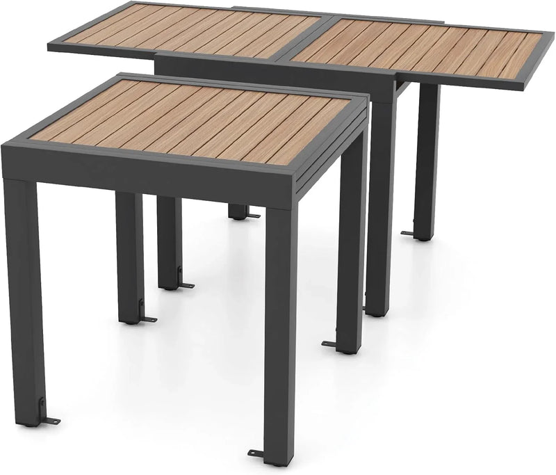 Extensible outdoor dining table, patio table, all-weather aluminum frame, large rectangular lawn backyard garden terrace dining table, suitable for 4 to 6 people, dark gray (dark gray, slatted tabletop) F8648