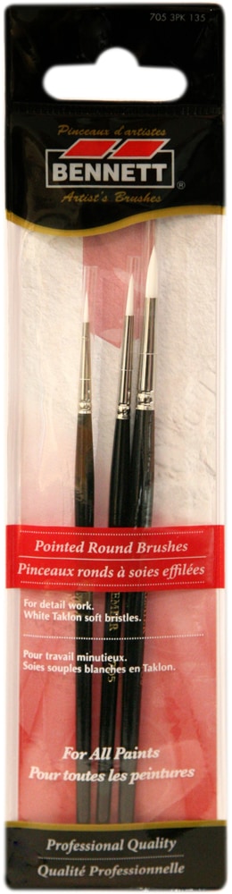 Professional Artist Pointed Round Tip Paint Brushes, 3-pk G89