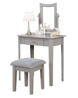 Cece 1-Drawer Grey Dressing Table Makeup Vanity Set with Stool and Mirror