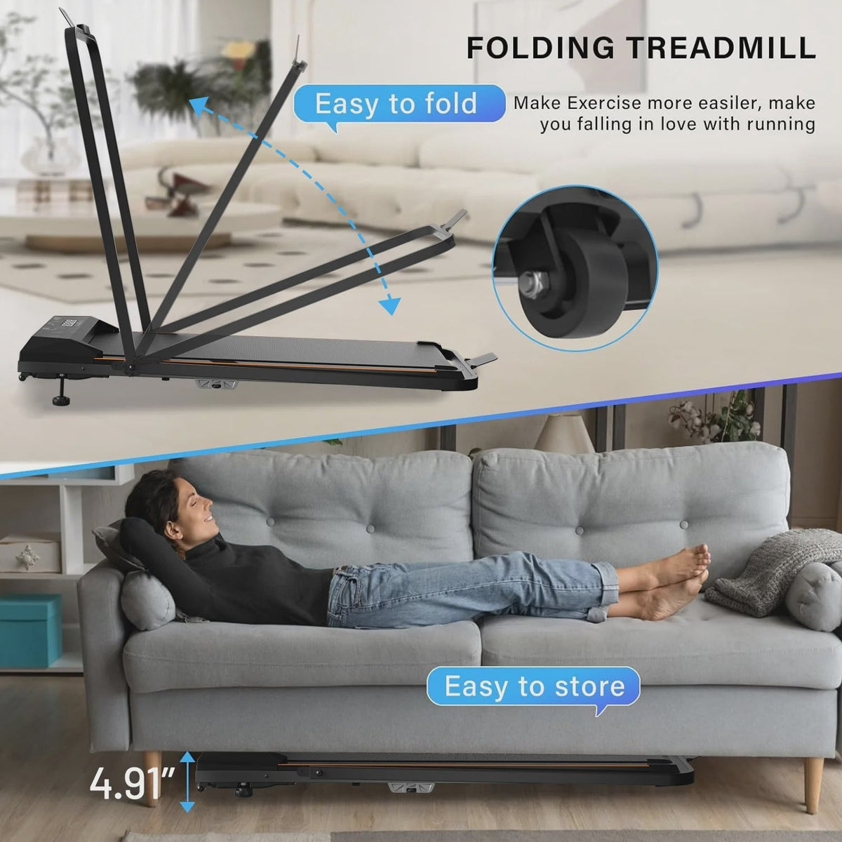 CoolHut Walking Pad, Under Desk Treadmill, 4-in-1 Home/Office Treadmill, Compact and Portable Foldable Treadmill, No Installation, Low Noise, LED...