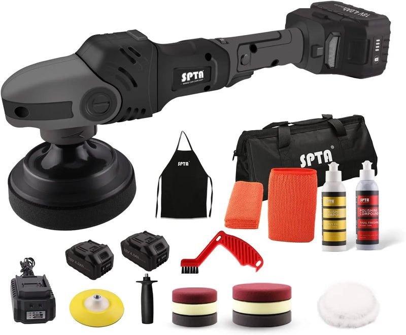Buffer Polisher, 18V Cordless Rotary Polisher, 4Inch & 5Inch Car Polisher with 7 Variable Speed 2Pcs 4.0Ah Battery, 2 Backing Plate, 6 Polishing Pads, 2 Wool Pads for Car Polishing and Waxing S2953