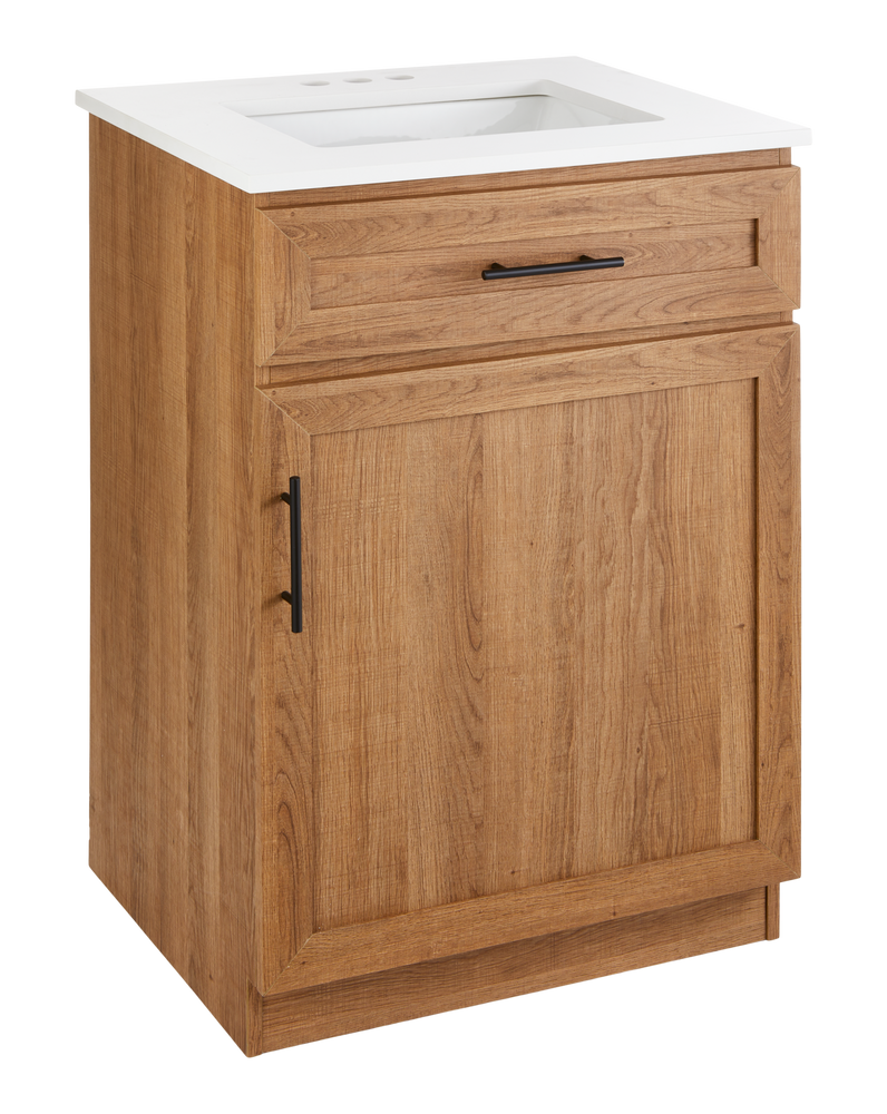 Danville Single Door Single Sink Stone Top Bathroom Vanity, Honey Oak, 24-in K4826