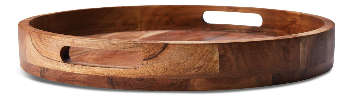 Round Wood Serving Tray with Cut-Out Handles, 16-in