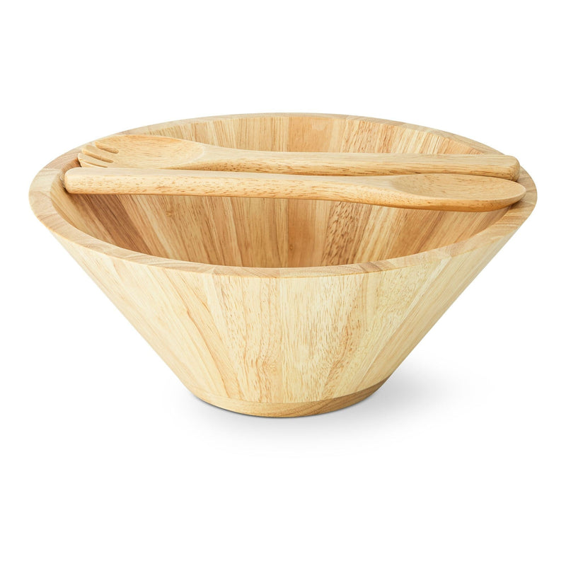 Rubberwood Tapered Salad Bowl & Servers, Tan T1674