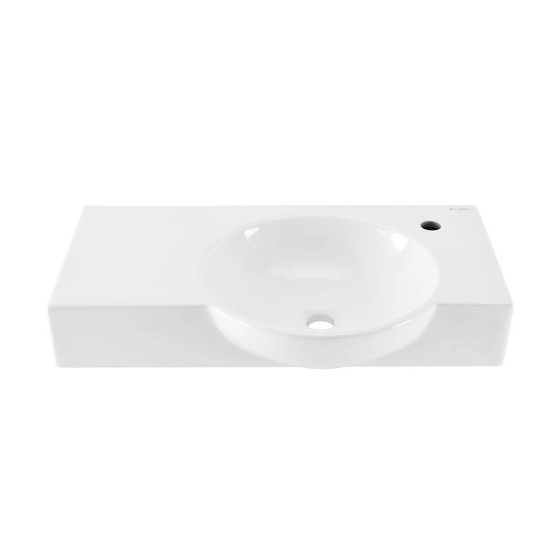 Right Side Faucet Wall-Mount Bathroom Sink, 30-in X90