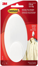 Large Clothes Hanger Organizing Hook with Adhesive Strips, White, 7.5-lbs, 1 Strip per Pack