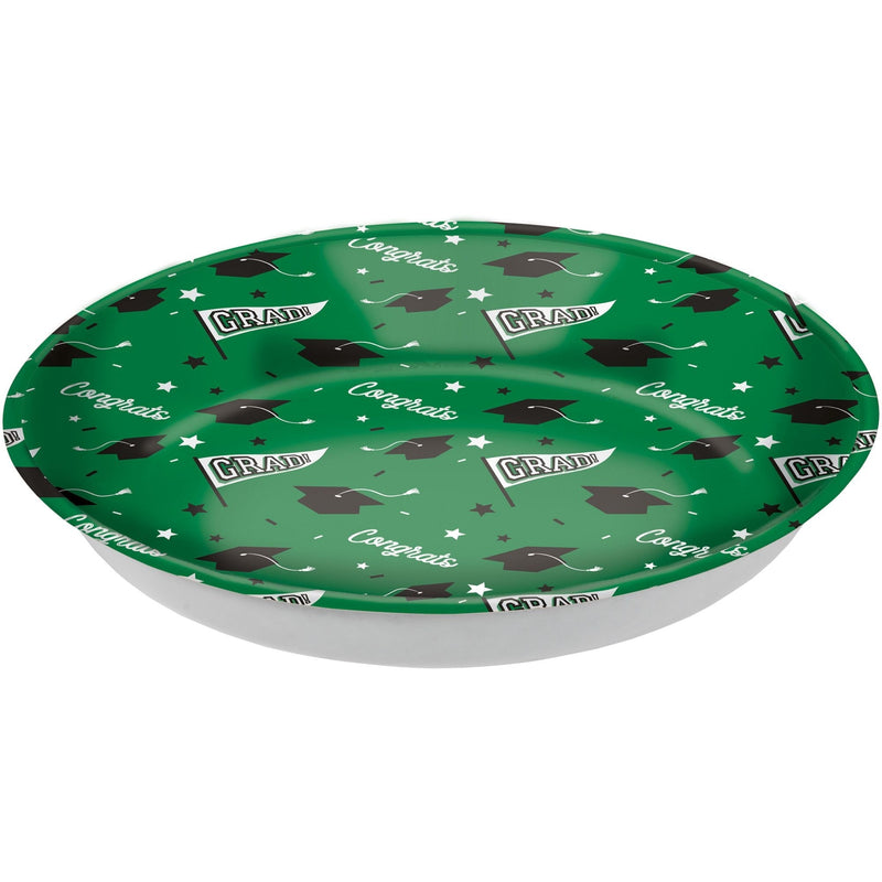 "Congrats Grad" Round Plastic Reusable Serving Bowl, Green, 14-in, for Graduation M1395