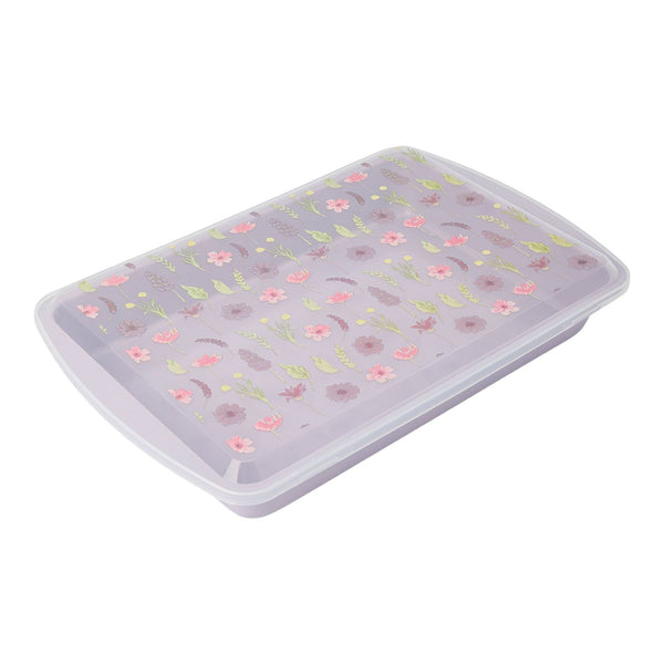 Non-Stick Carbon Steel Cake Pan with Lid, Floral Print G1732