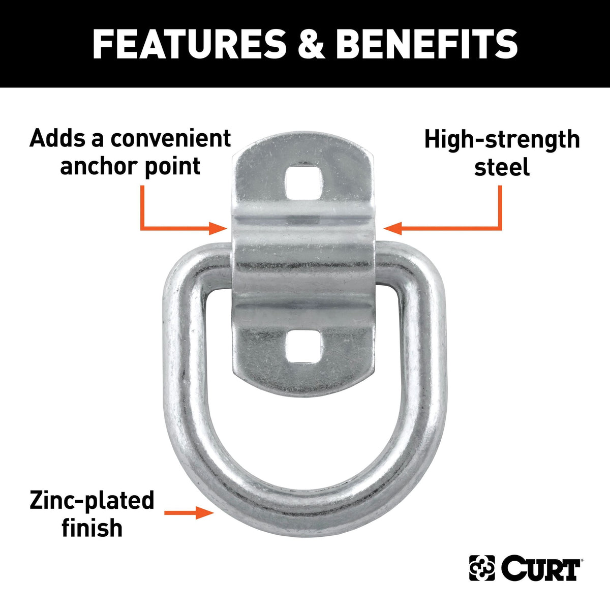 83742 3-in x 3-in Surface-Mounted Tie-Down D-Ring (3600-lb, Clear Zinc)