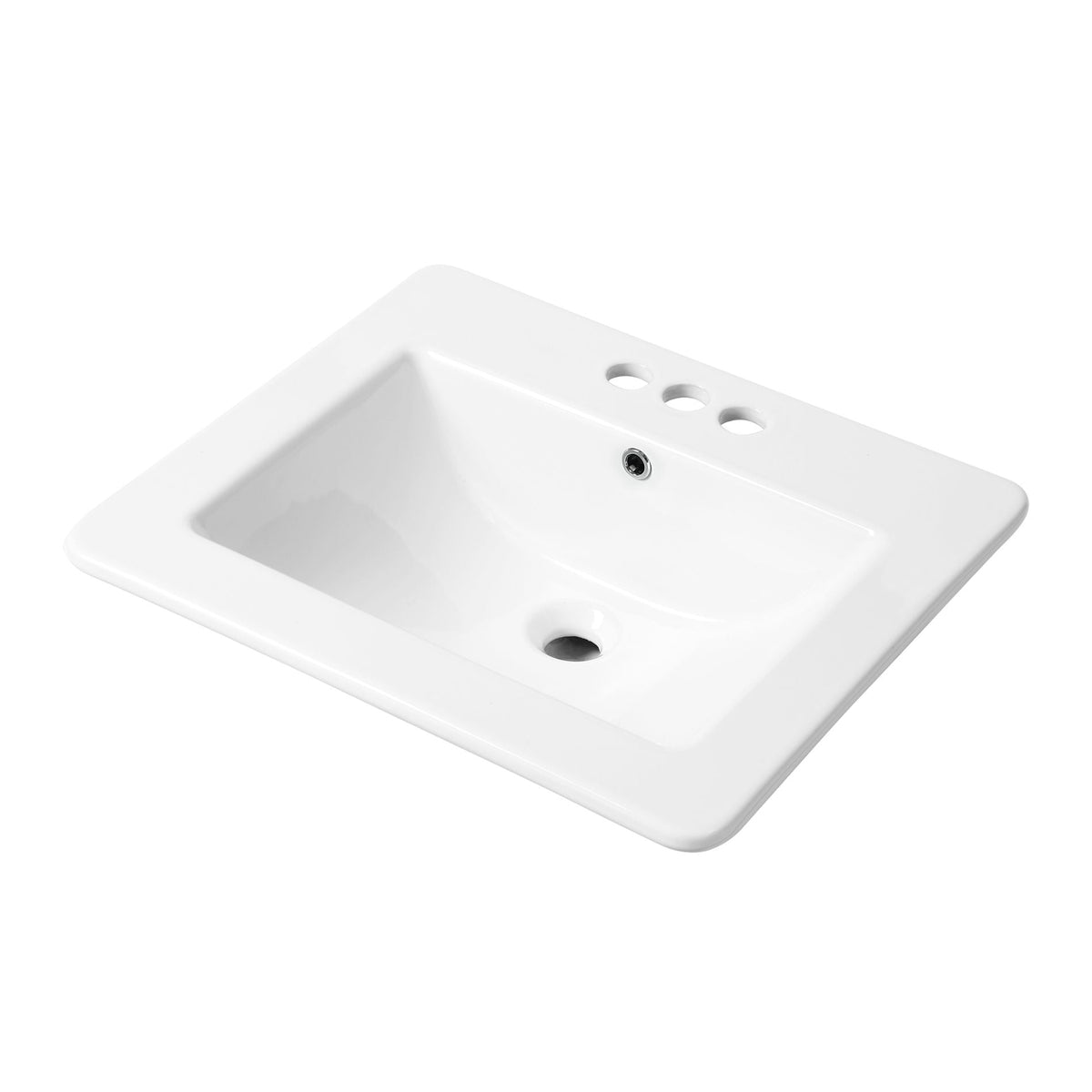 Square Drop-In Basin with Overflow, White, 21 x 18.5-in
