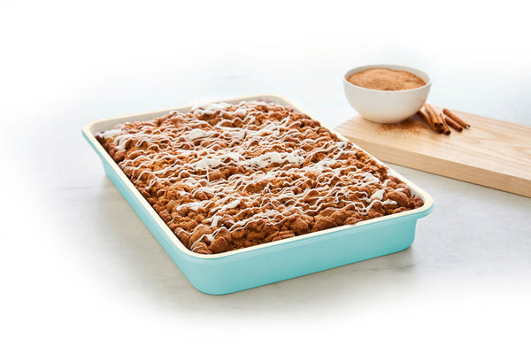 Rectangular Teal Ceramic Non-Stick Oblong Cake Pan, 13.54x9.56x2.71-in U6934