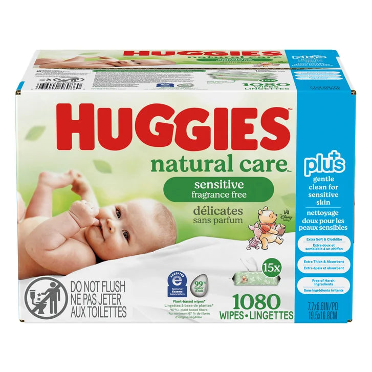 Natural Care Plus Wipes, 15-packs of 72