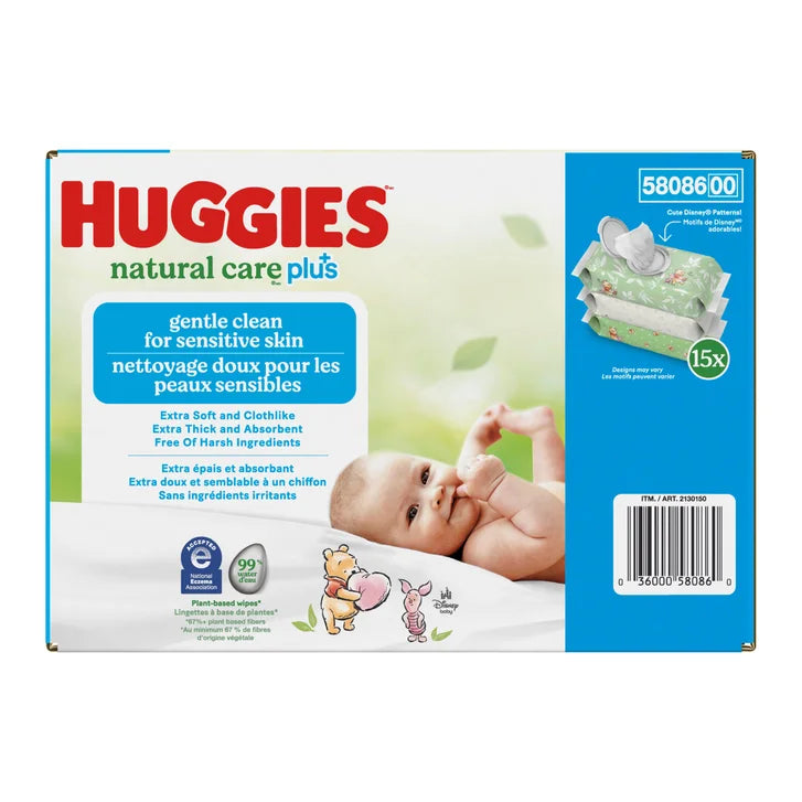 Natural Care Plus Wipes, 15-packs of 72