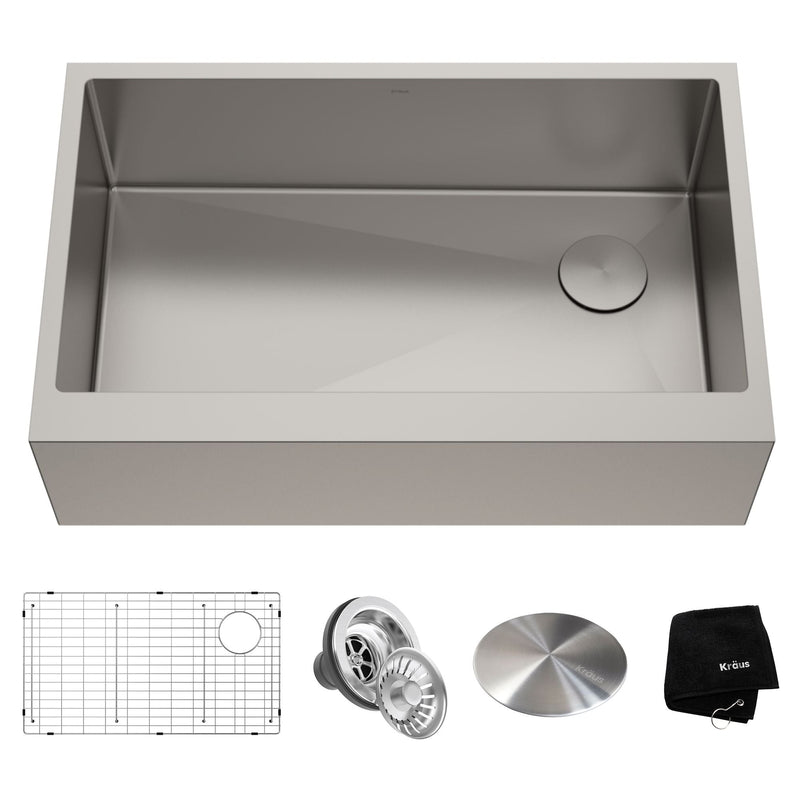 Kore Apron Front Farmhouse Stainless Steel Single Bowl Kitchen Sink with Add-Ons, 33x21x10-in P6617