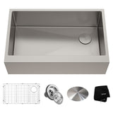 Kore Apron Front Farmhouse Stainless Steel Single Bowl Kitchen Sink with Add-Ons, 33x21x10-in