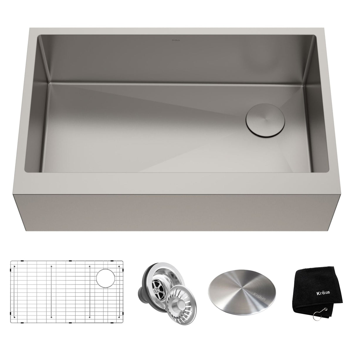Kore Apron Front Farmhouse Stainless Steel Single Bowl Kitchen Sink with Add-Ons, 33x21x10-in