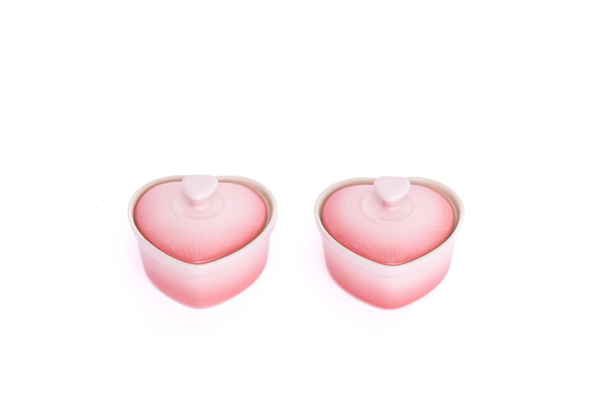 Stoneware Heart Cocottes and Tray, Gradient Rose, 5-pc