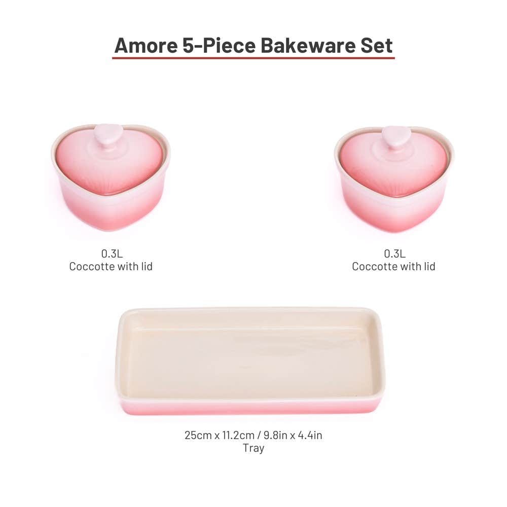Stoneware Heart Cocottes and Tray, Gradient Rose, 5-pc
