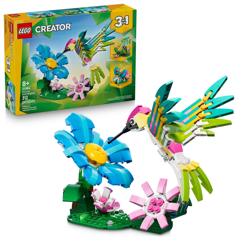 Creator 3-in-1 Wild Animals: Colourful Hummingbird Toy Building Set - 31384, 312-pcs, Ages 8+ V2791