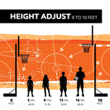 Portable Adjustable Basketball Backboard, Hoop & Net System, 50-in