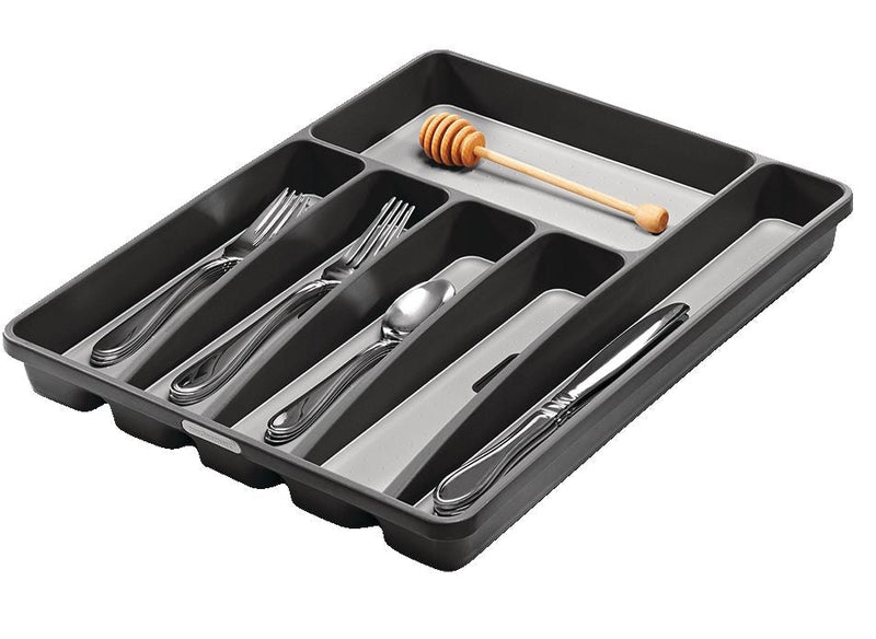 Large 6-Compartment Cutlery & Kitchen Utensil Drawer Organizer Tray/Holder, Grey K6118