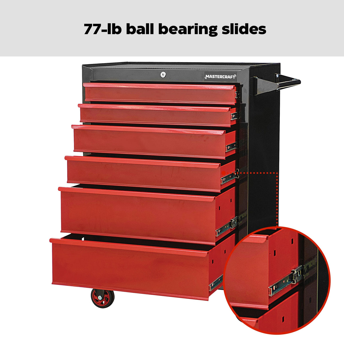Rolling Tools Storage Cabinet with 6 Drawers, Black&Red, 26-in