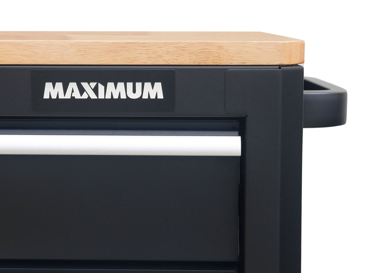 Tool Cabinet with Wood Top and 4-Outlet Power Strip, Black, 74x24-in
