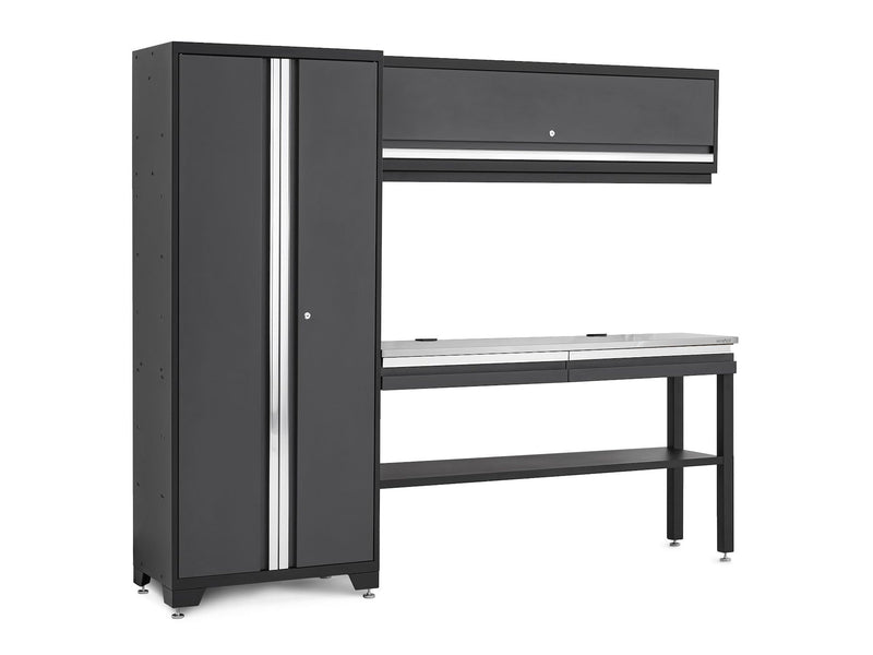Bold 3.0 Series All-in-One Lockable Steel Garage Cabinetry Set with Stainless Steel Top, Grey, 90-in x 18-in x 72-in, 4-pc N1511