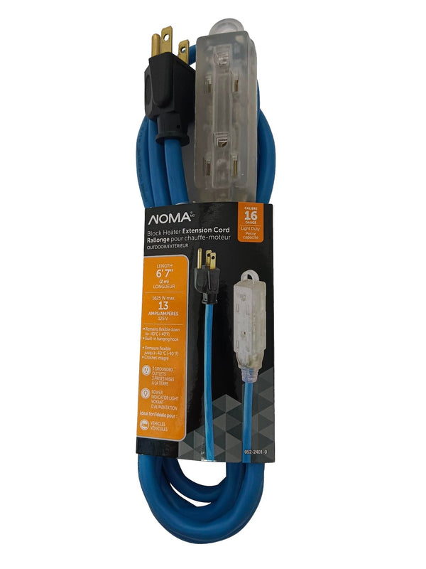 16/3 13 Amp All-Weather Block Heater Cord with Lighted End, Blue L1118