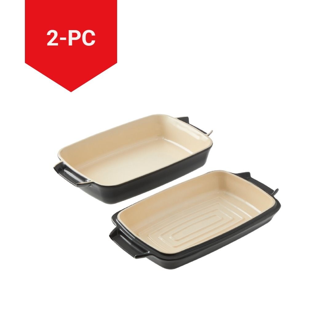 Ceramic Roaster Set, Grey, 15 x 8.5-in, 2-pk