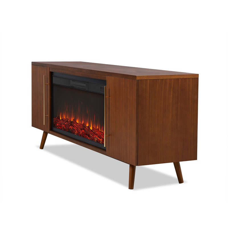 Morris Media Indoor Electric Fireplace TV Stand, 72-in, 1500W, Includes Remote Control & Firebox, Vintage Black Maple K4557