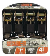 Ratchet Tie-Down Straps, 1-in x 8-ft (2.54 cm x 2.4 m), 4-pk