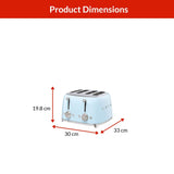 50s Retro Style Wide Slot Pop-up Toaster, 4-Slice, Pastel Blue