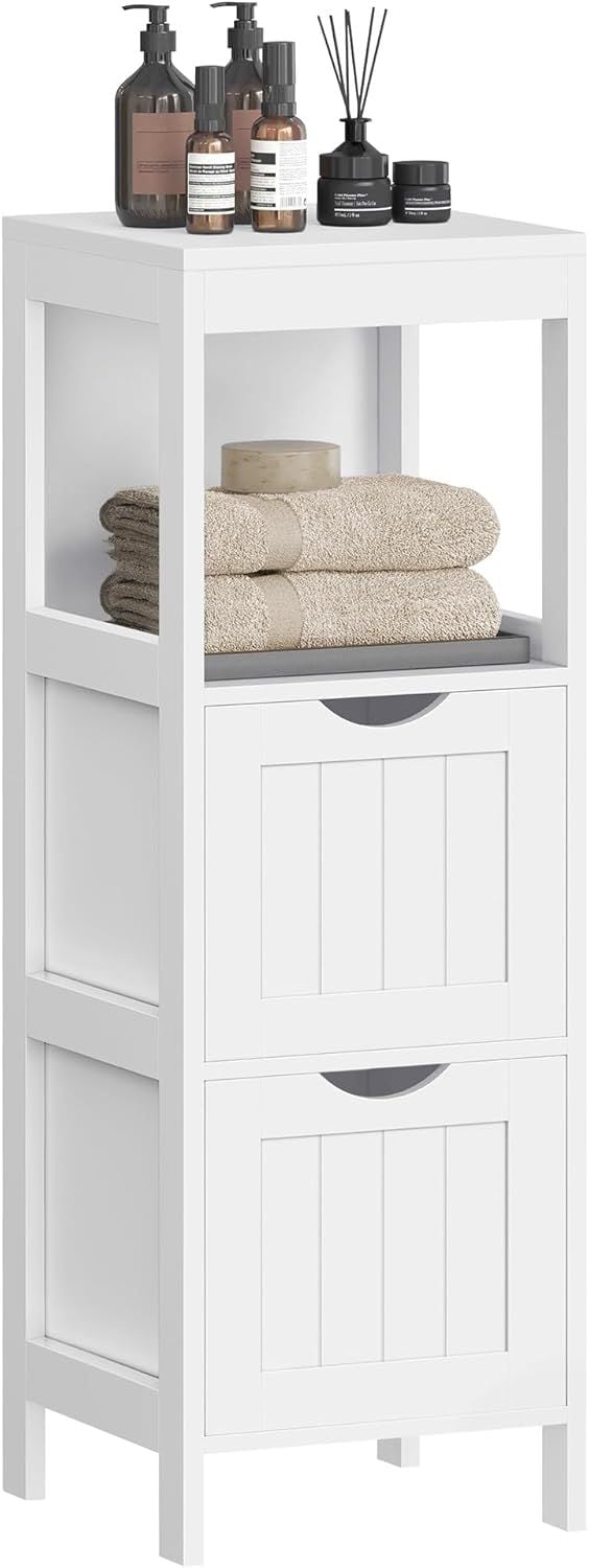 Home 2-Drawer White Cabinet with Open Shelf