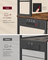 Home Small Rustic Brown Baker's Rack with 4 AC Outlets
