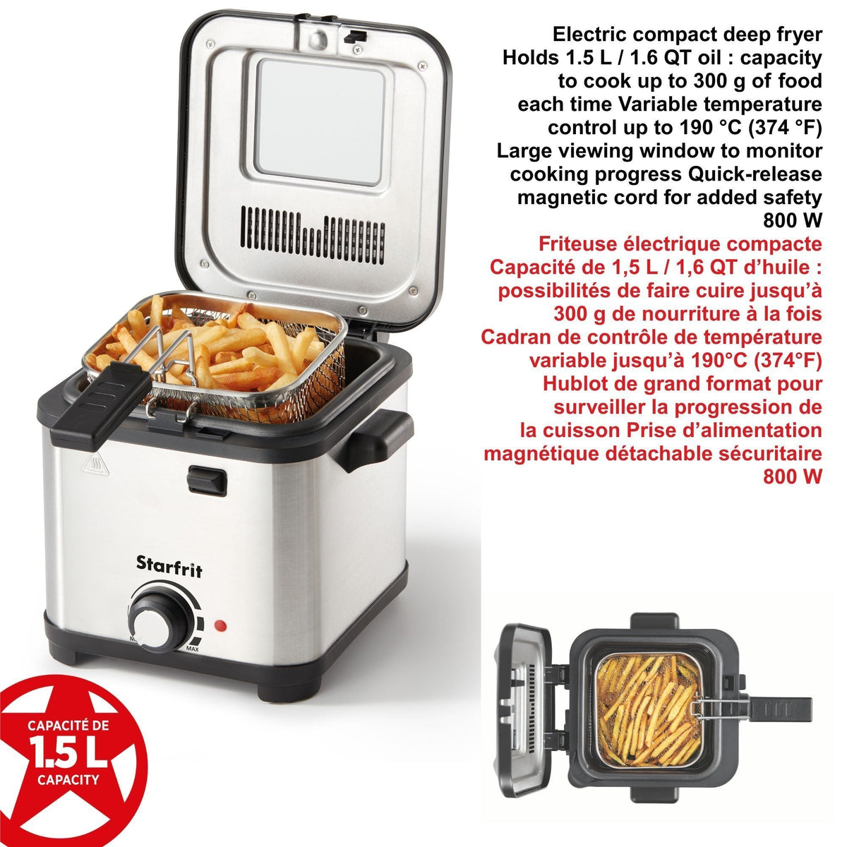 Deep Fryer with Variable Temperature Control, 1.5-L
