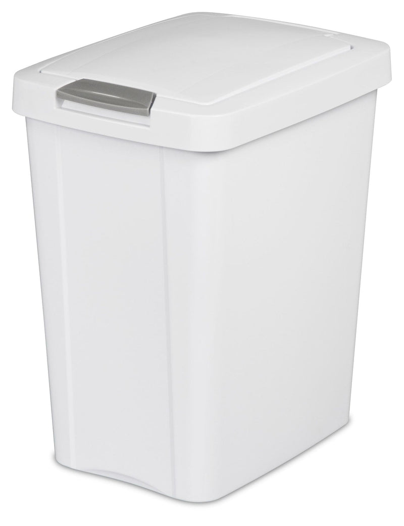 Plastic Rectangular Springloaded Touch Top Garbage Can, White, 28-L I9592