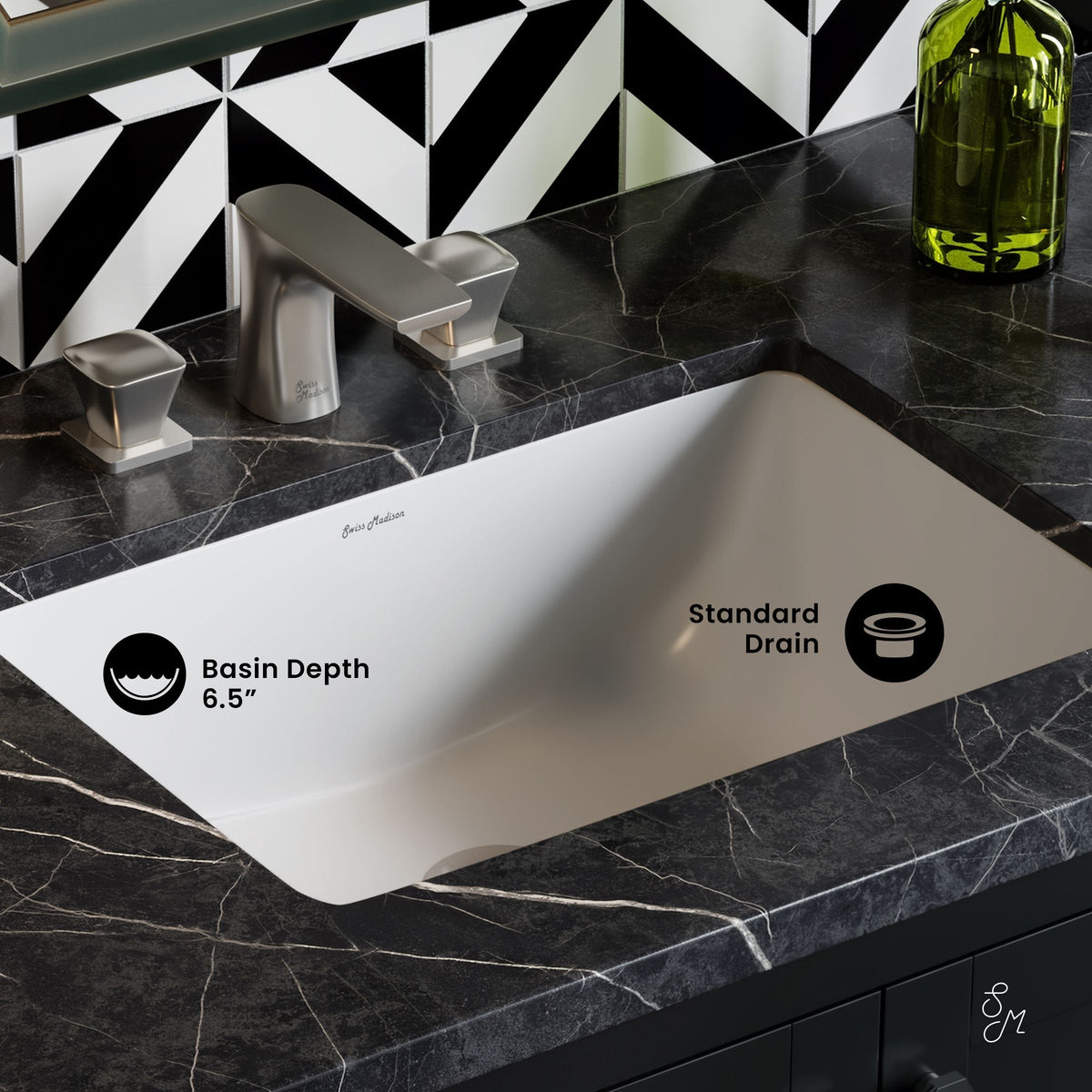 Plaisir Rectangular Undermount Bathroom Sink, 21-in